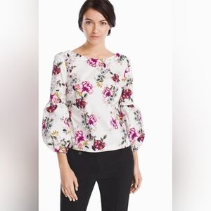 White House Black Market 3/4 Sleeve Poplin Floral Blouse Size 6 Boho Chic